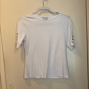 Madisongrey White Short Sleeve Top with Button Detail